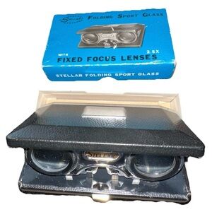 Vintage Stellar Folding Sport Glass Binoculars 2.5x Fixed Focus Lenses W/Box‎